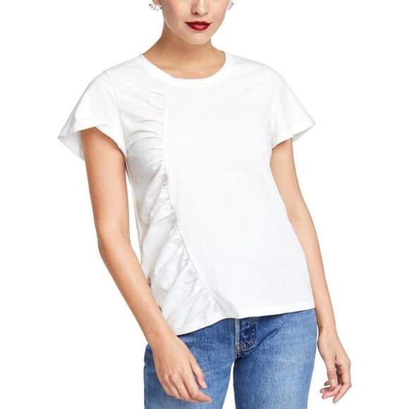 RACHEL Rachel Roy‎ Eggshell Amelie Short Sleeve Crew Neck Ruched T-Shirt XS - Picture 1 of 8